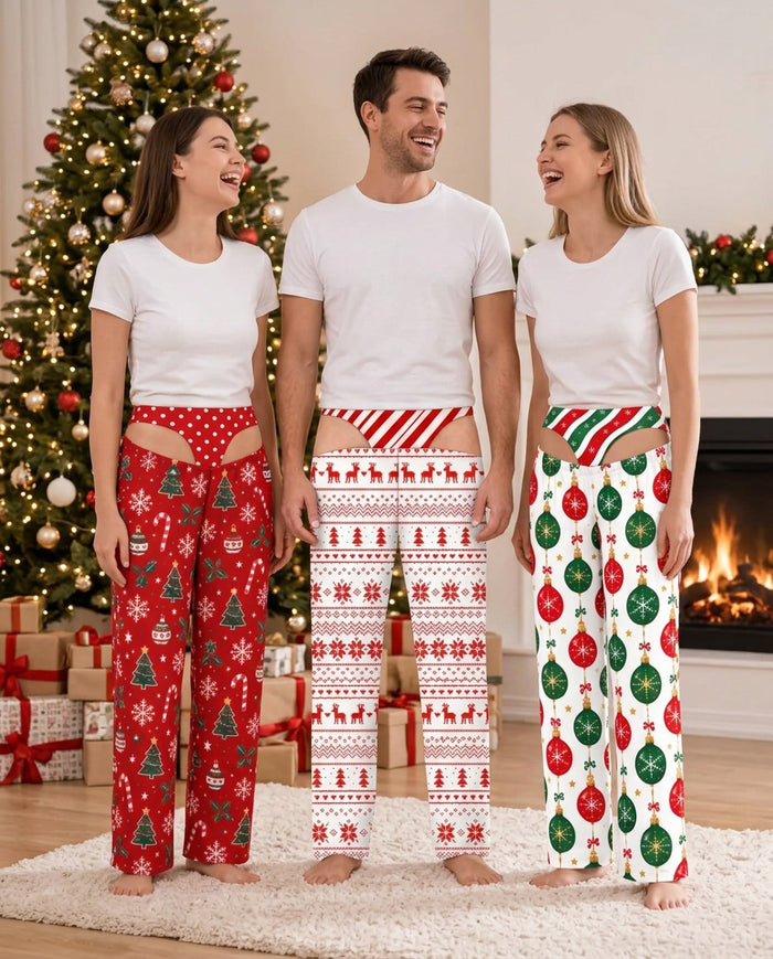 Funny Christmas Pajama Pants – group: Candy Cane Forest, Candy Stripe Reindeer and Ornament Candy Stripe