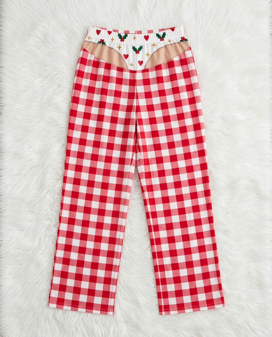 Gingham Holly Hearts – flat lay