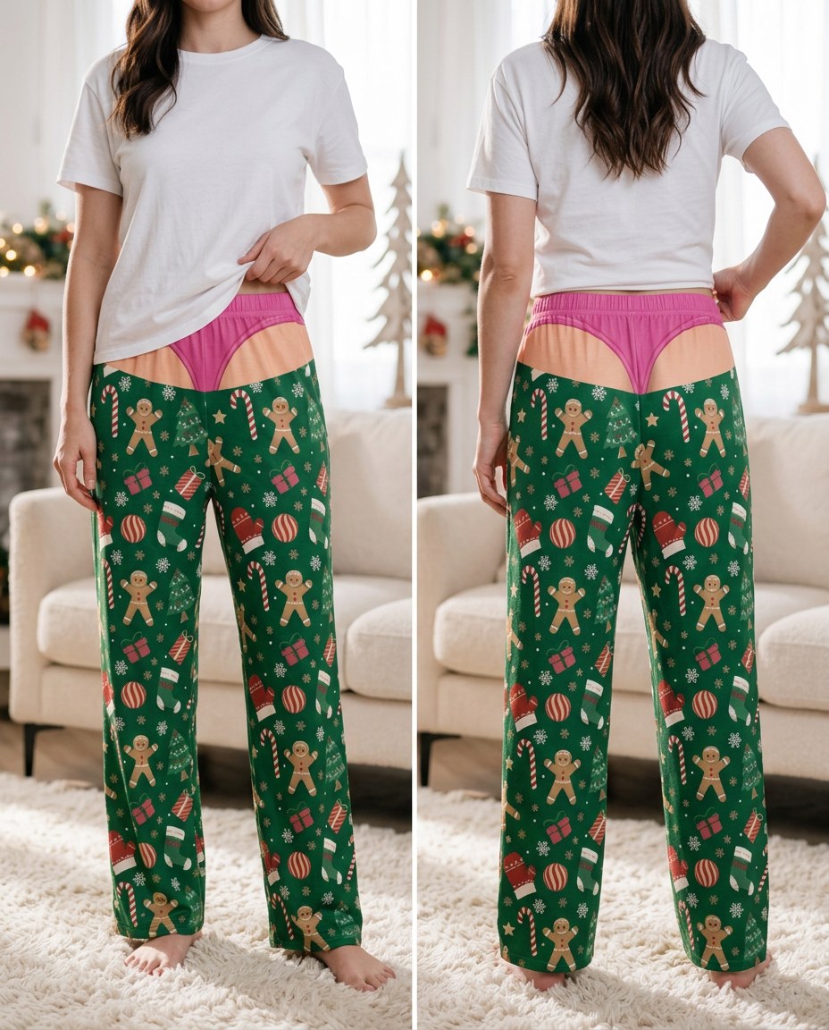 Gingerbread Pink Thong – front and back