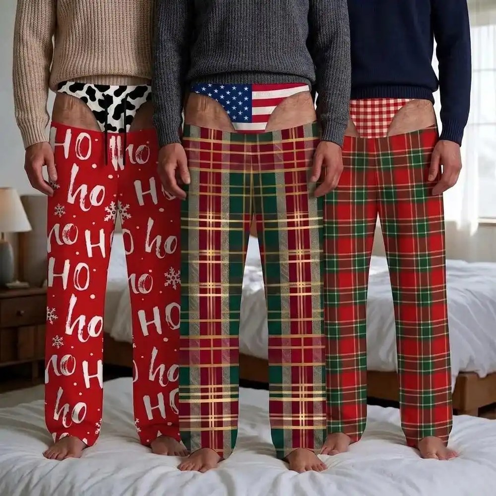 Funny Christmas pajama pants - Ho Ho Holy Cow / Patriot Plaid Briefs / Plaid Gingham Briefs (men)
