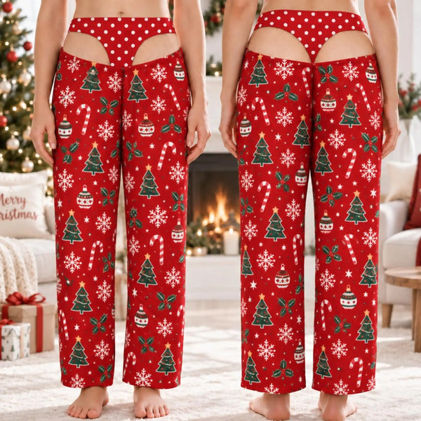 Candy Cane Forest pajama pants, front and back
