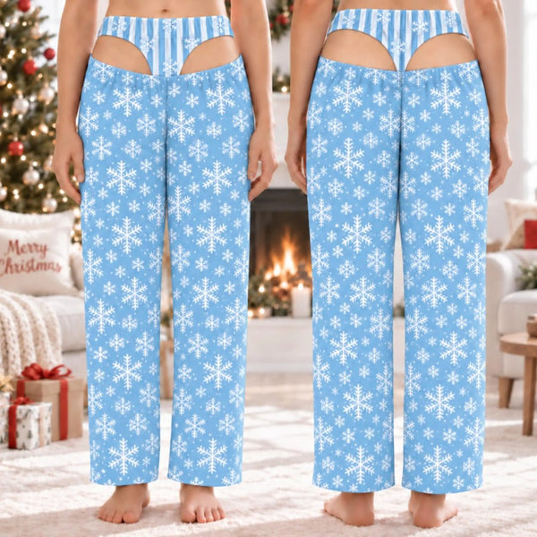 Icy Blue Snowflakes pajama pants, front and back